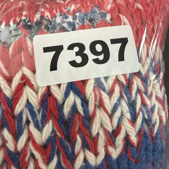 Tory Burch Chunky Knit Sweater Women XL Mouline Red White Blue Short Sleeve Twee - Picture 9 of 9